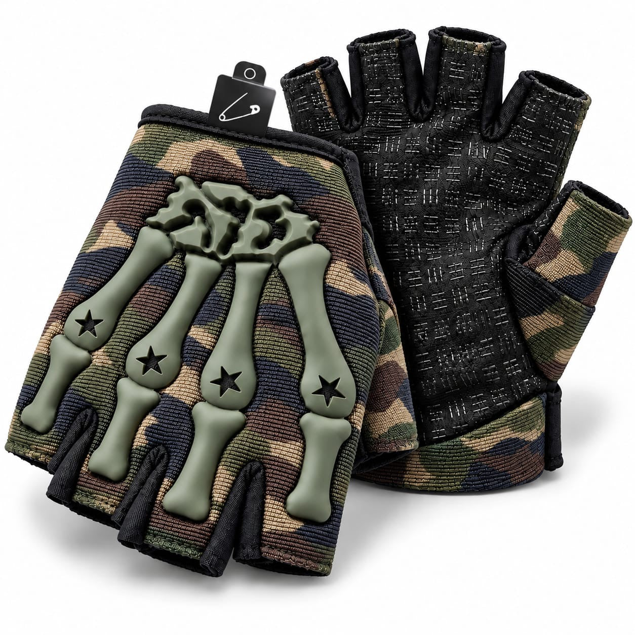 Woodland Camo Jimskele Alternative Punk Emo Fingerless Gloves
