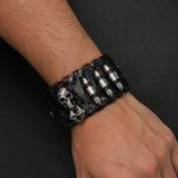 Punk'd Image Black PU Leather Skull Bullet Gothic Punk Rock Wide Wristband Cuff