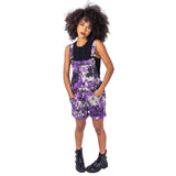 Vixxsin Purple Tie Dye Meadow Dungarees Shorts | Alternative Gothic Festival Playsuit