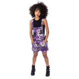 Vixxsin Purple Tie Dye Meadow Dungarees Shorts | Alternative Gothic Festival Playsuit