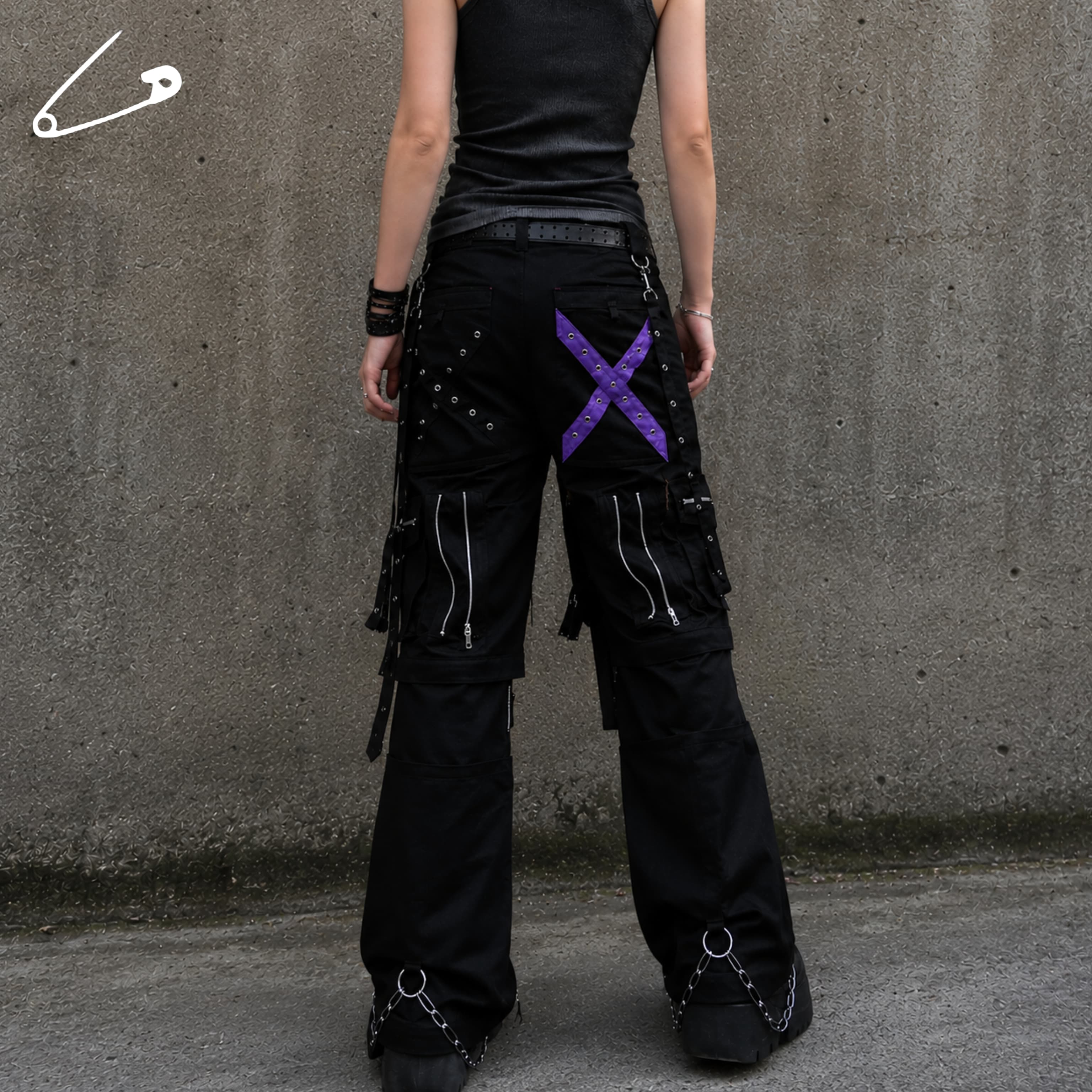 Punk'd Image Hammer Purple Rock Emo Alternative Gothic Chain Stud Pants Trousers