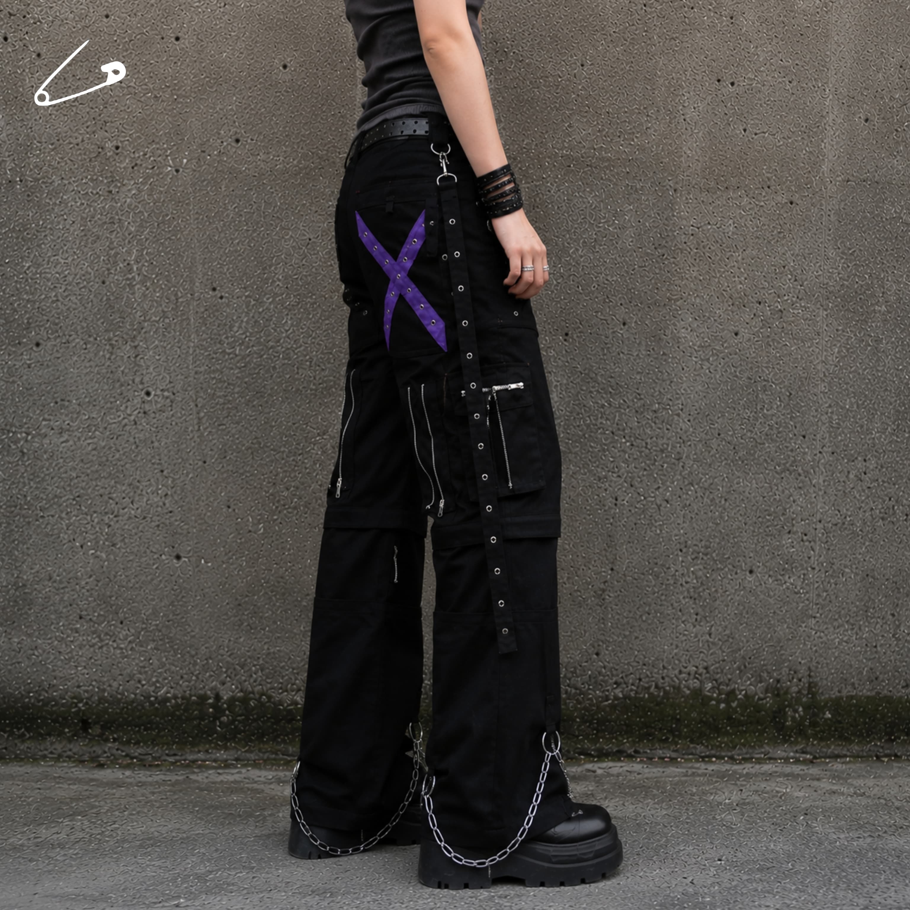 Punk'd Image Hammer Purple Rock Emo Alternative Gothic Chain Stud Pants Trousers