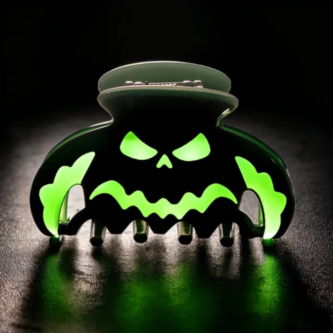 Gothic Halloween Pumpkin Hair Claw Clip Glow In The Dark Black & Neon Green