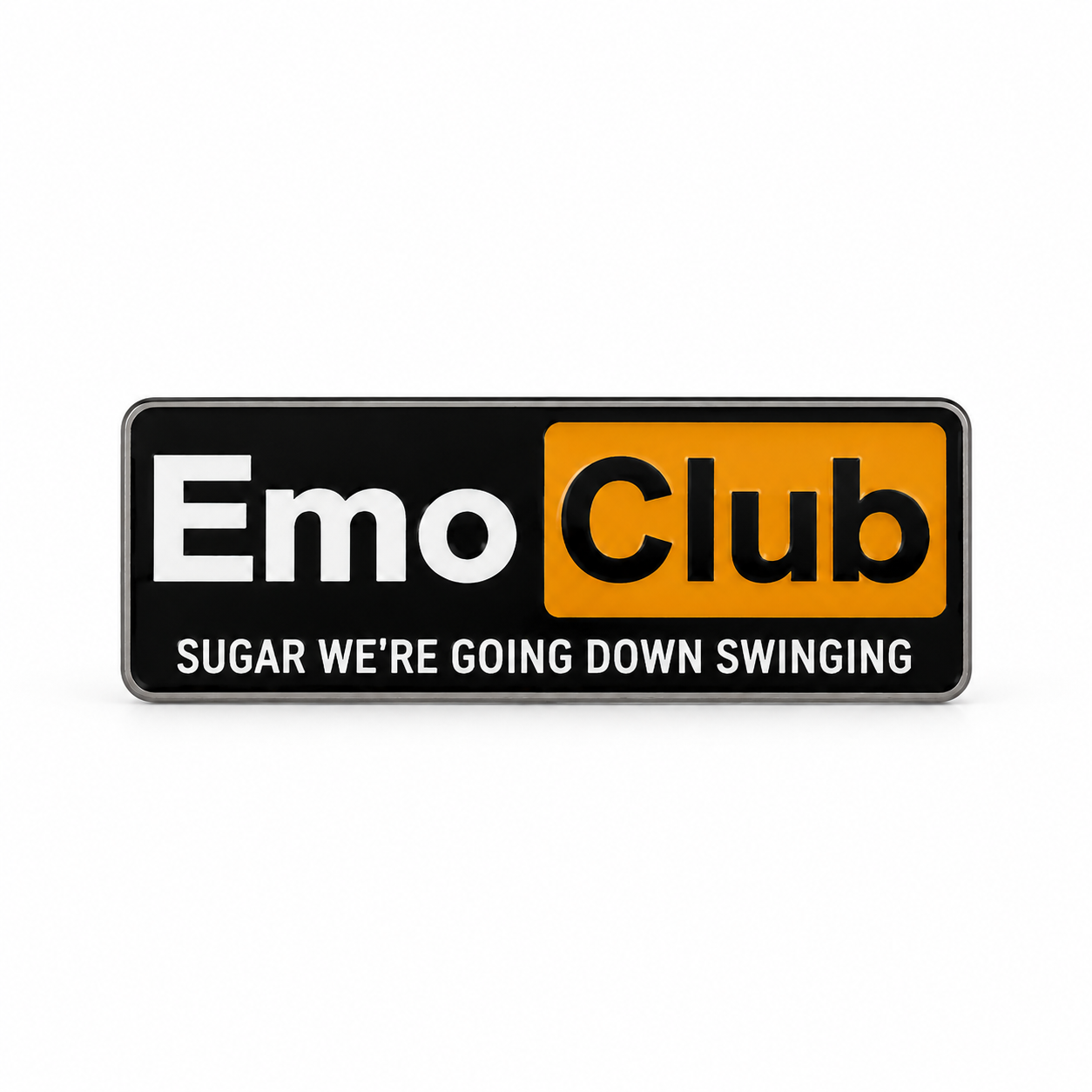 Punk'd Image Emo Club Enamel Pin Badge Black & Orange