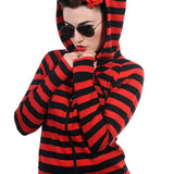 Banned Apparel Red Black Striped Cat Ears Hoodie