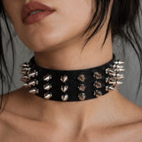 Gnarly Spike Black Rock Punk Gothic PU Leather Choker Necklace