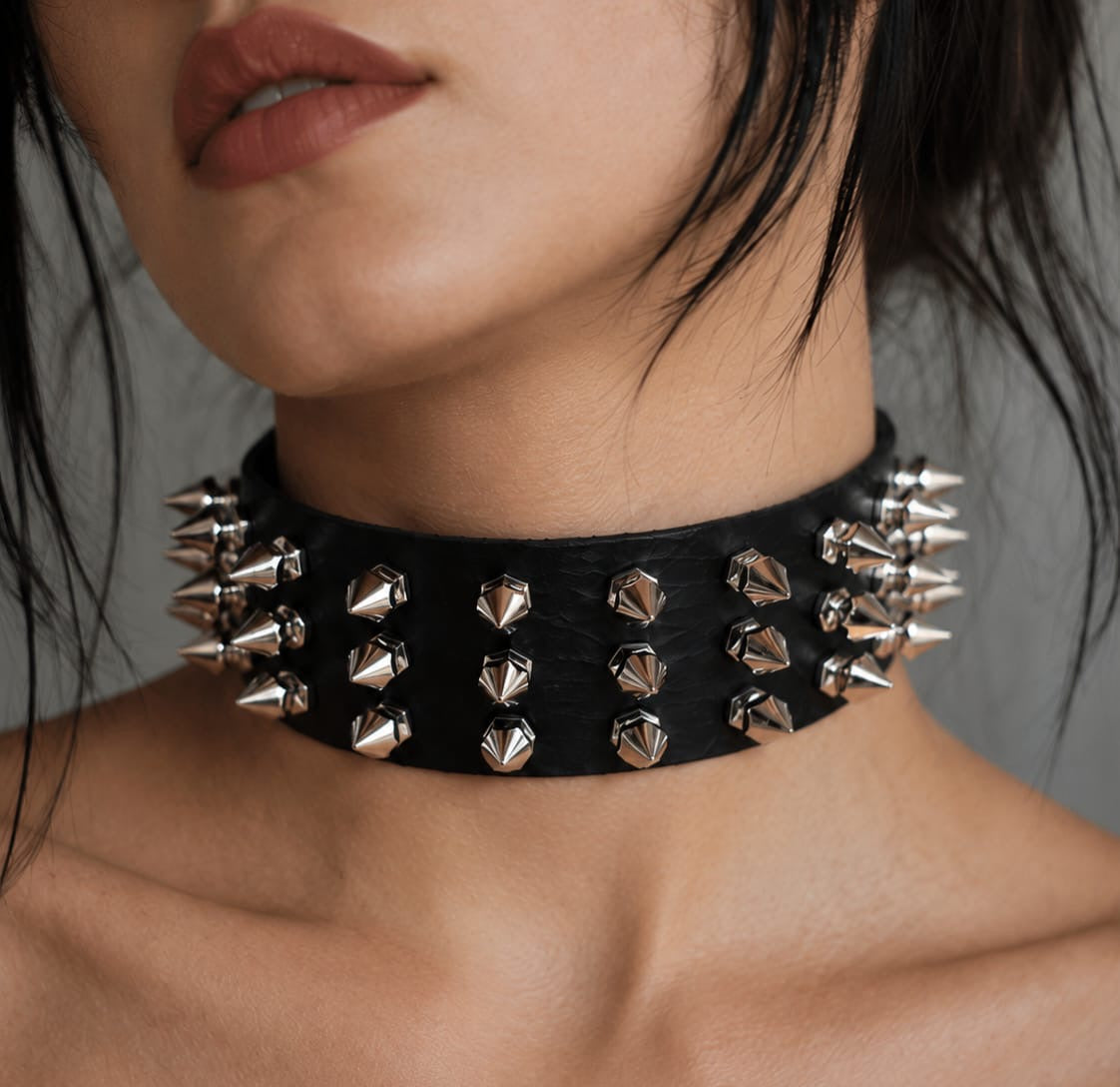 Gnarly Spike Black Rock Punk Gothic PU Leather Choker Necklace
