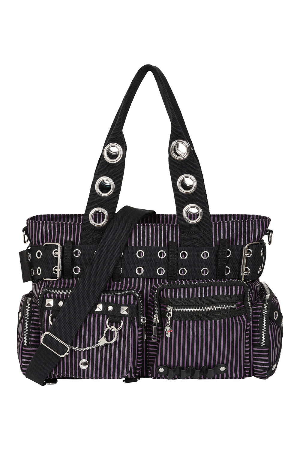 Banned Apparel Sweet Revenge Bag Black & Purple Striped Punk Goth Alternative Shoulder Bag