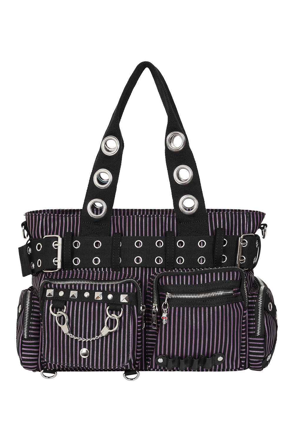 Banned Apparel Sweet Revenge Bag Black & Purple Striped Punk Goth Alternative Shoulder Bag