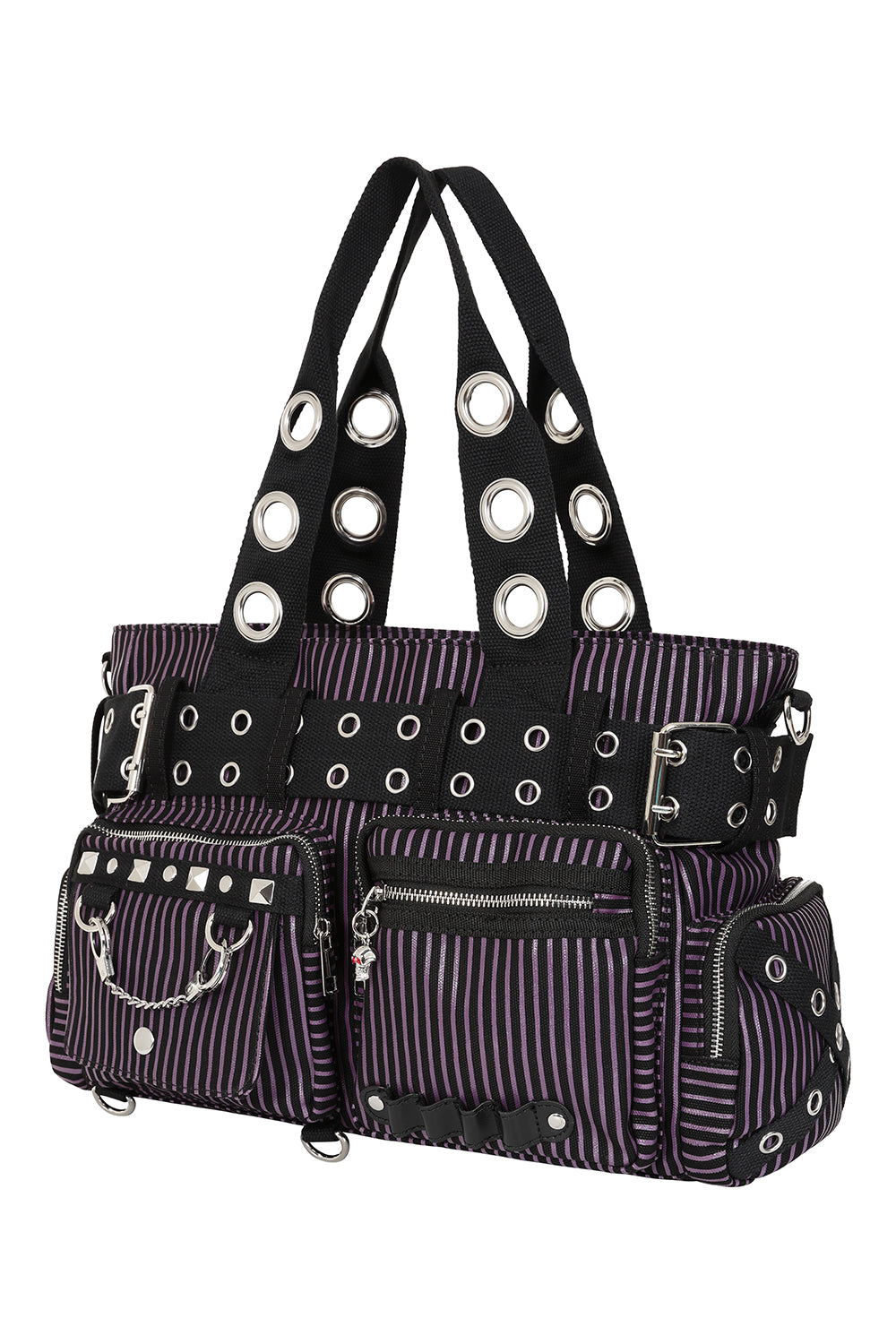 Banned Apparel Sweet Revenge Bag Black & Purple Striped Punk Goth Alternative Shoulder Bag