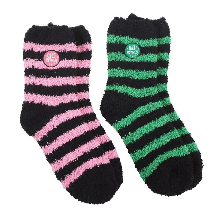 Set of 2 Good Witch and Bad Witch Fluffy Socks Gothic Halloween Gift Alternative1