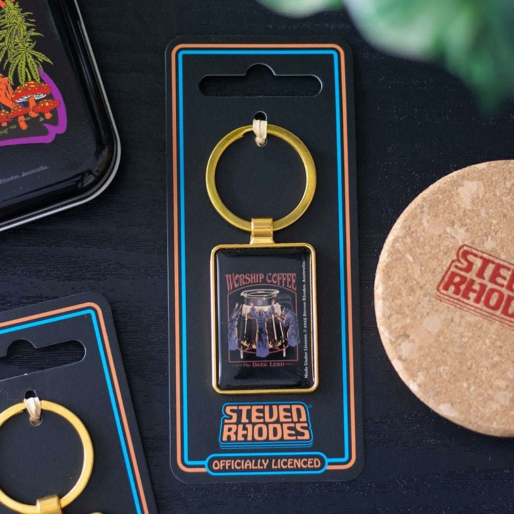 Steven Rhodes Worship Coffee Occult Emo Punk Alt Art Keyring Chain Accessory0