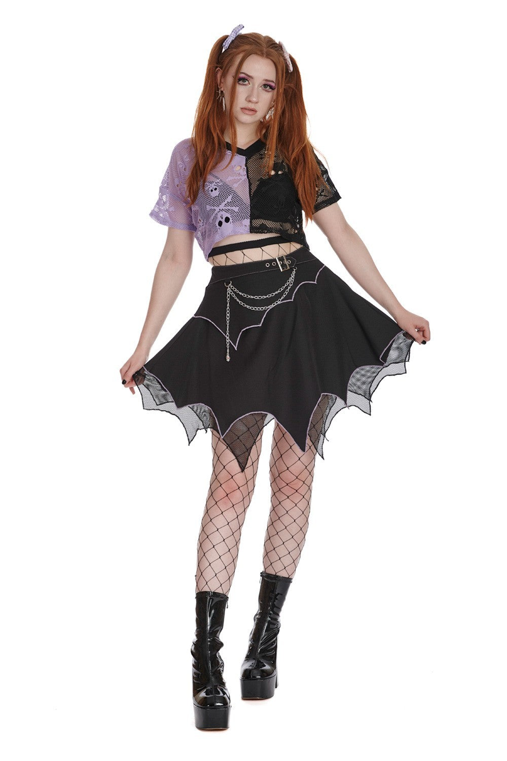 Banned Apparel Purple & Black Mesh Sora Rock Punk Grunge Alt Emo Crop Top1