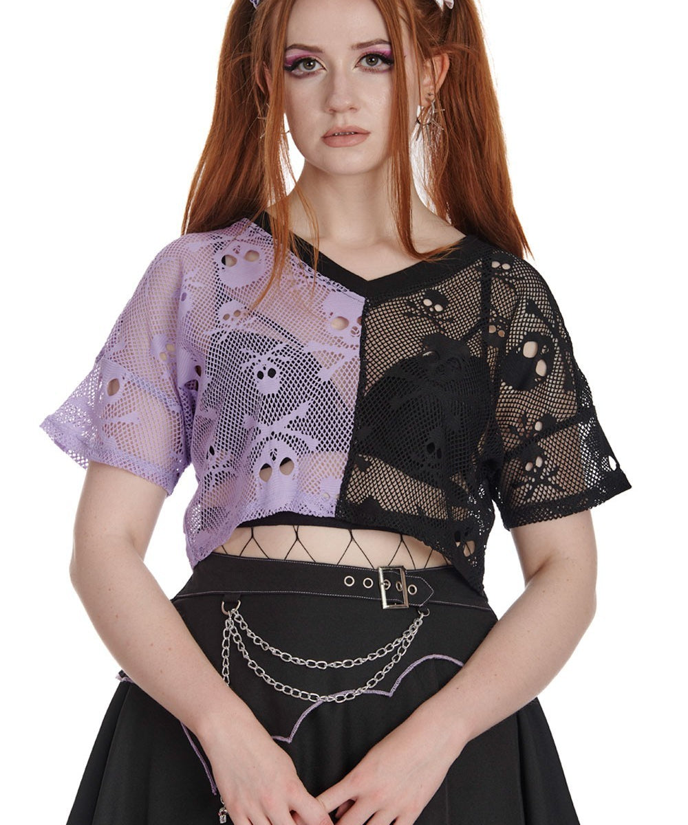 Banned Apparel Purple & Black Mesh Sora Rock Punk Grunge Alt Emo Crop Top0