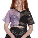 Banned Apparel Purple & Black Mesh Sora Rock Punk Grunge Alt Emo Crop Top0