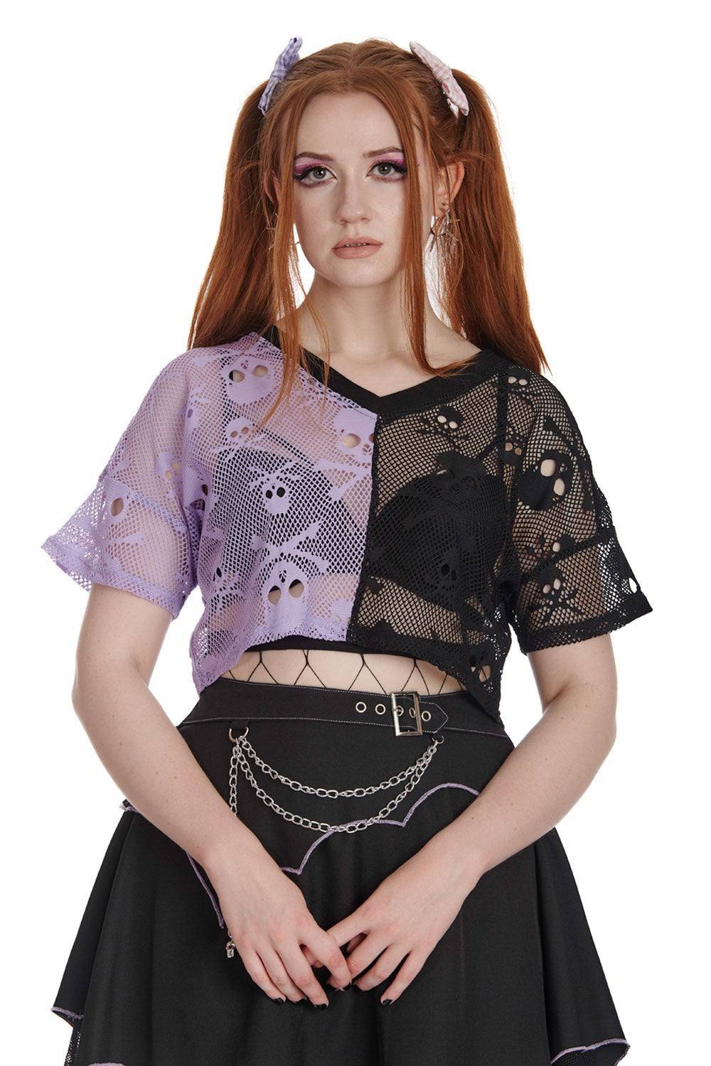 Banned Apparel Purple & Black Mesh Sora Rock Punk Grunge Alt Emo Crop Top0