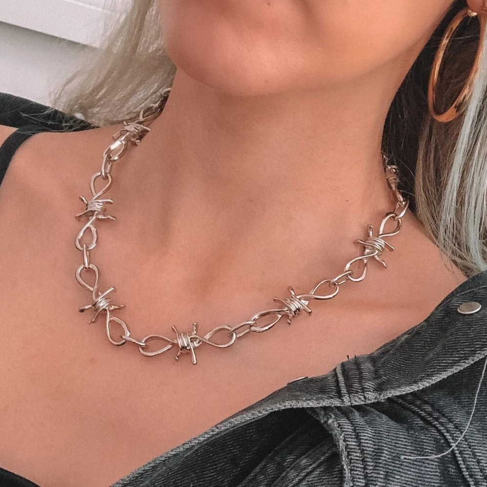 Barbed Wire Silver Brambles Alternative Gothic Punk Rock Grunge Occult Necklace1