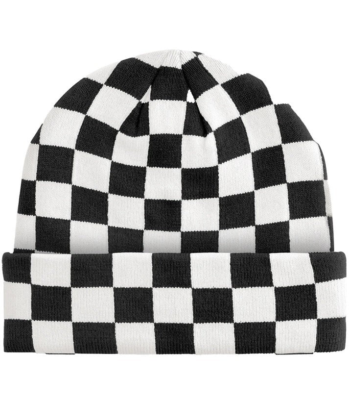 Beechfield Checkerboard Black and White Beanie Alternative Emo Punk Goth Skater0