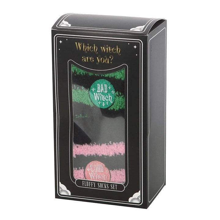 Set of 2 Good Witch and Bad Witch Fluffy Socks Gothic Halloween Gift Alternative2