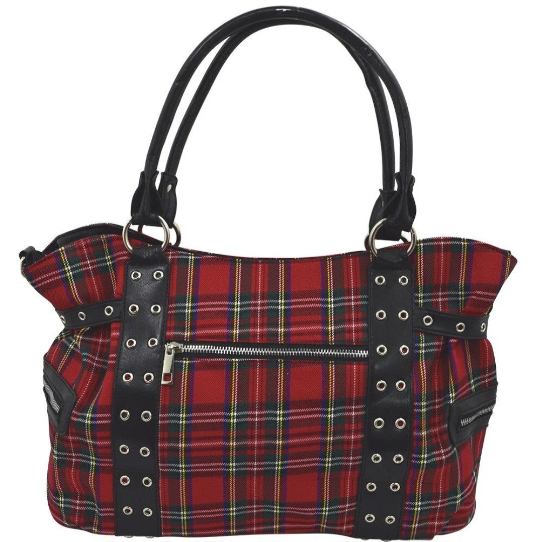 Banned Apparel Alternative Gothic Punk Rock Grunge Red Tartan Rise Up Handbag2