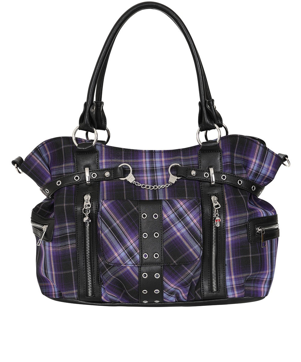 Banned Apparel Purple Tartan Rise Up Rock Punk Alt Handbag0