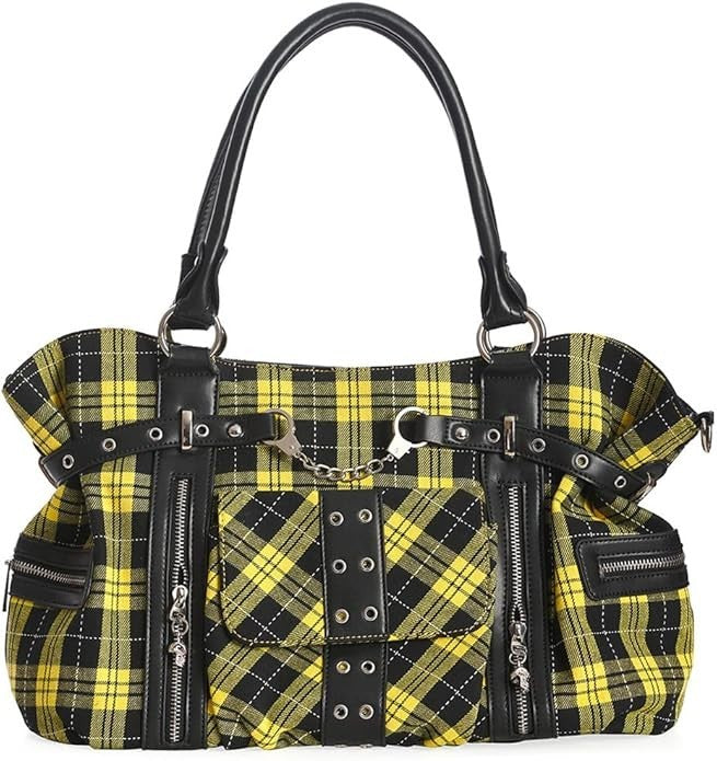 Banned Apparel Yellow Tartan Rise Up Rock Punk Alt Handbag0