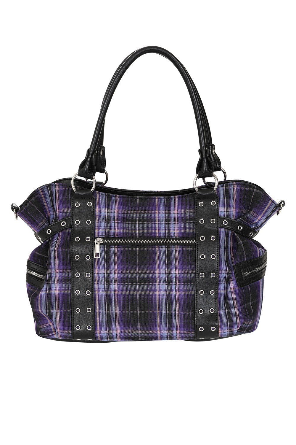Banned Apparel Purple Tartan Rise Up Rock Punk Alt Handbag2