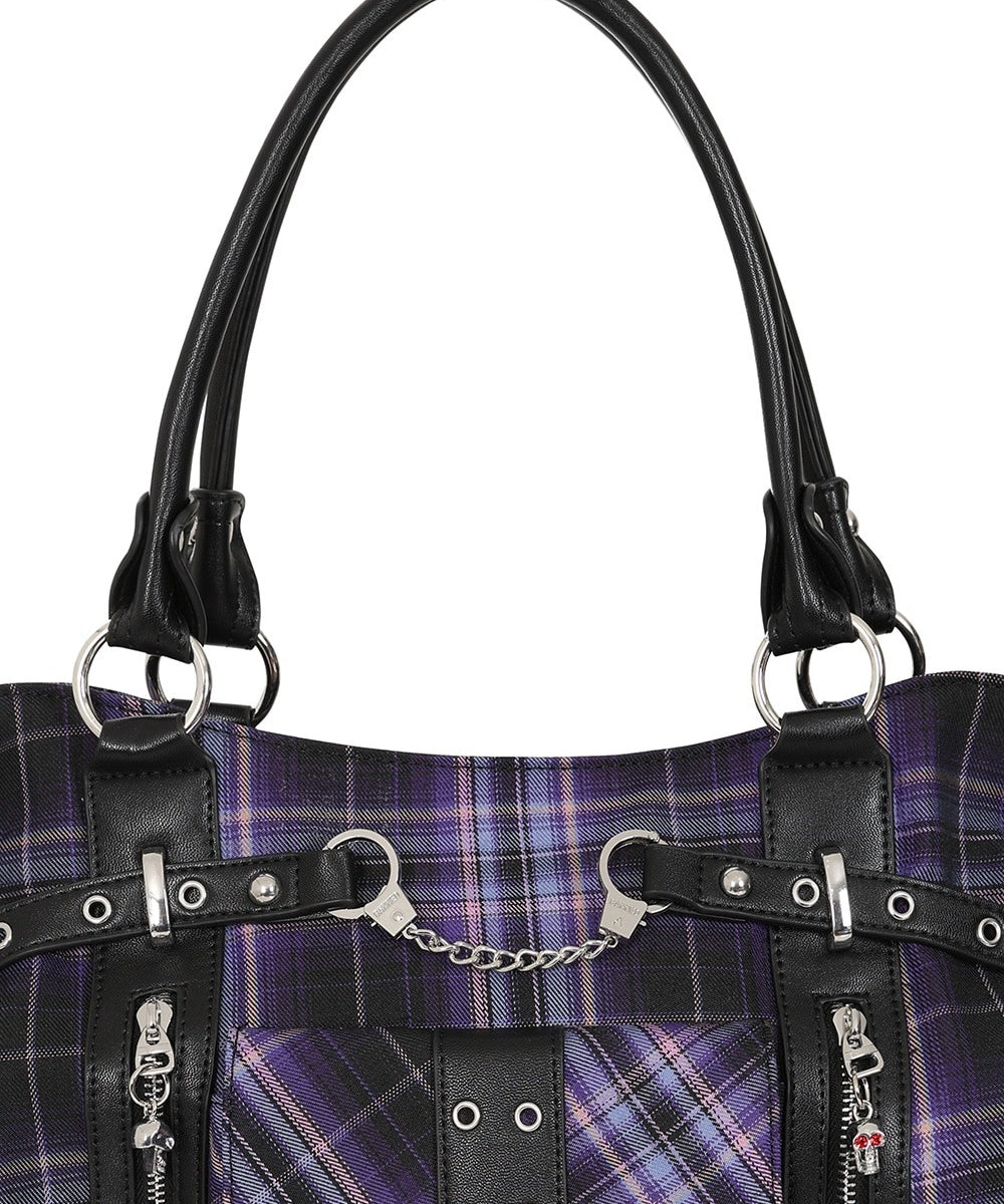Banned Apparel Purple Tartan Rise Up Rock Punk Alt Handbag1