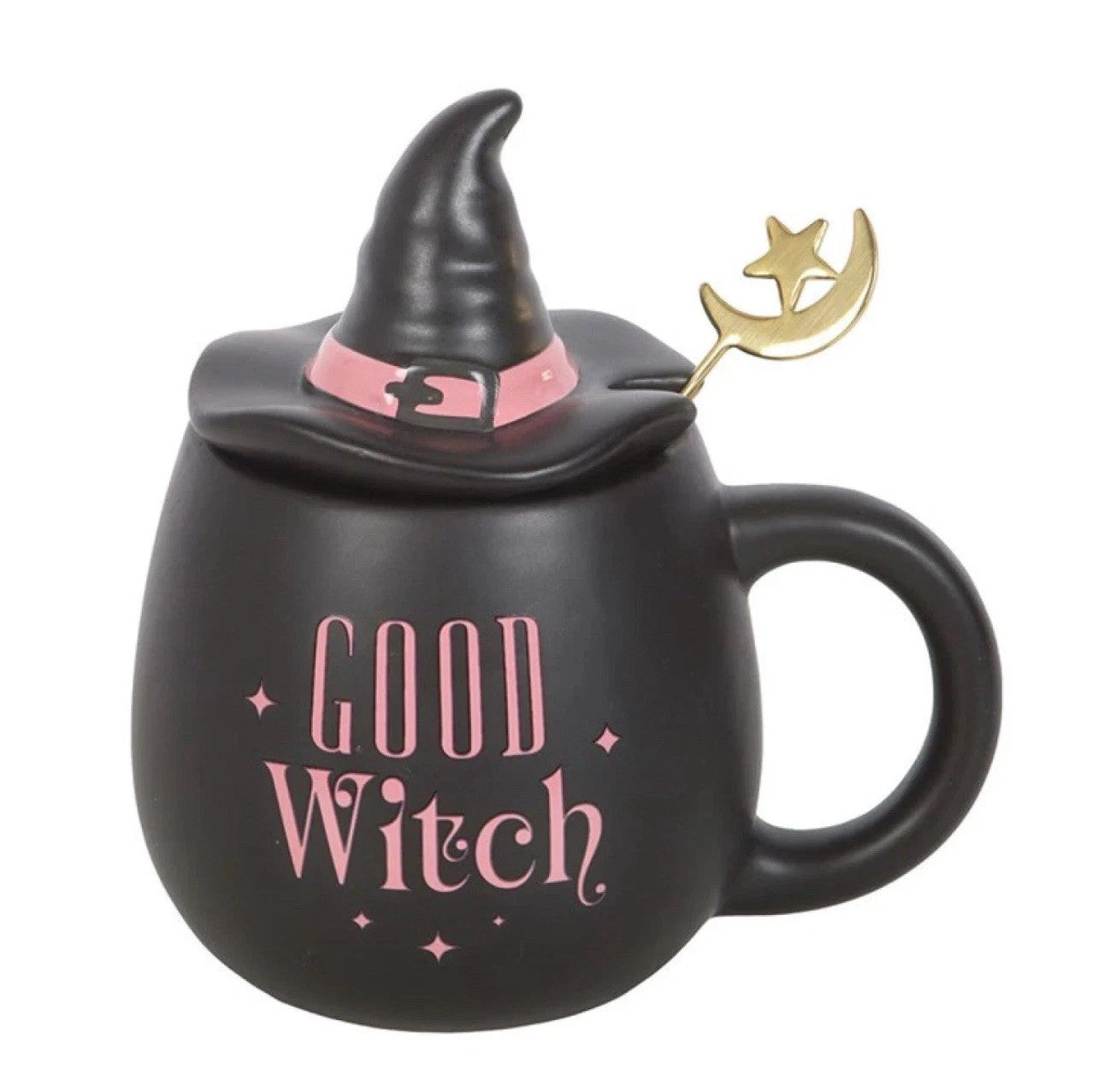 Good Witch Pink Witches Hat Lidded Mug with Spoon Gift Set1