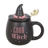 Good Witch Pink Witches Hat Lidded Mug with Spoon Gift Set1