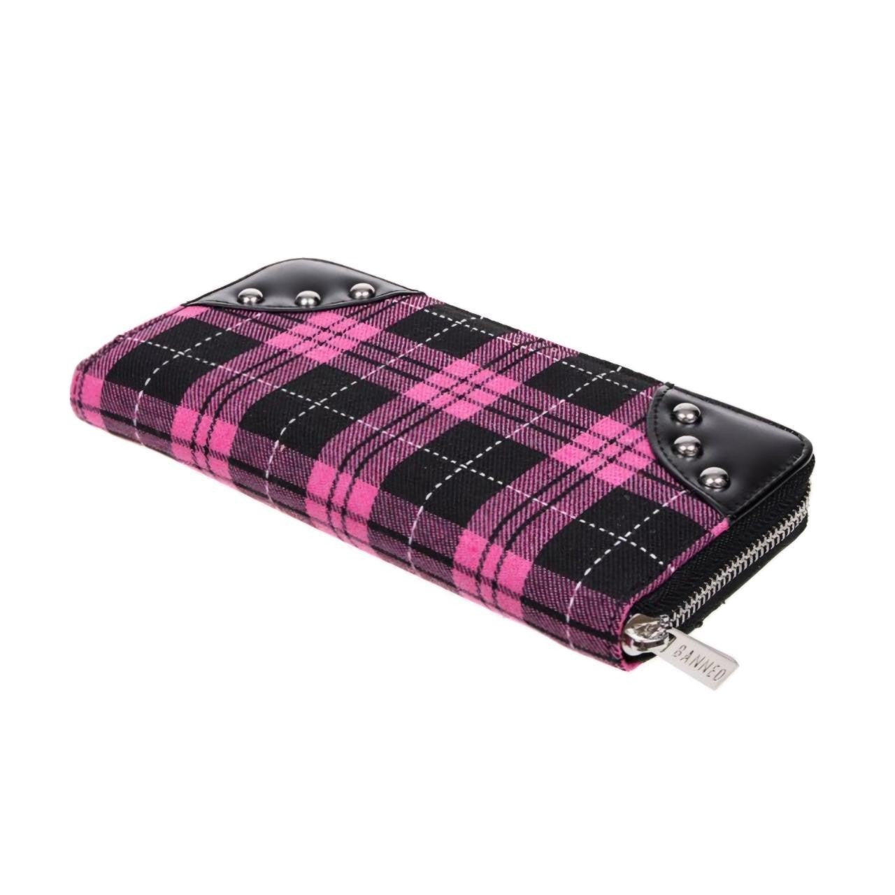 Banned Apparel Pink Tartan Handcuff Alternative Gothic Punk Rock Skater Wallet1