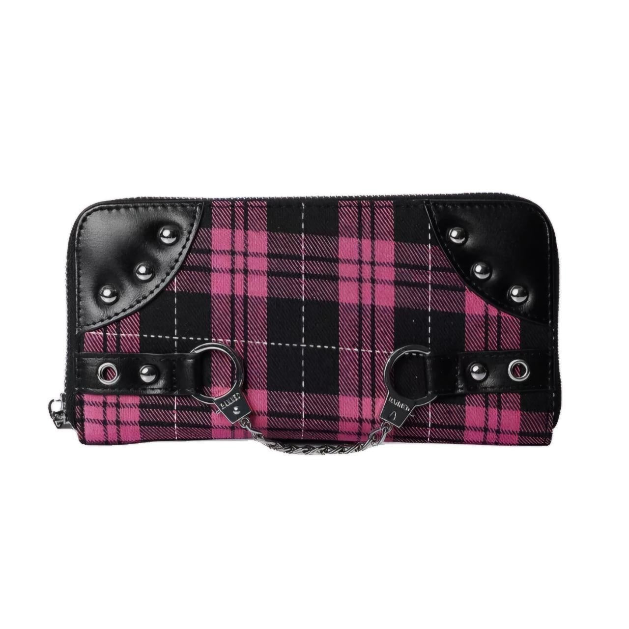 Banned Apparel Pink Tartan Handcuff Alternative Gothic Punk Rock Skater Wallet0