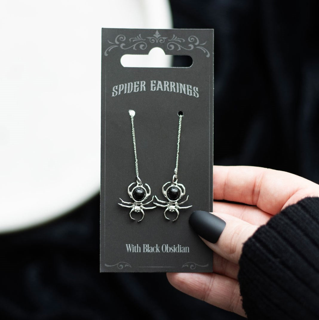 BLACK OBSIDIAN SPIDER DROP EARRINGS0