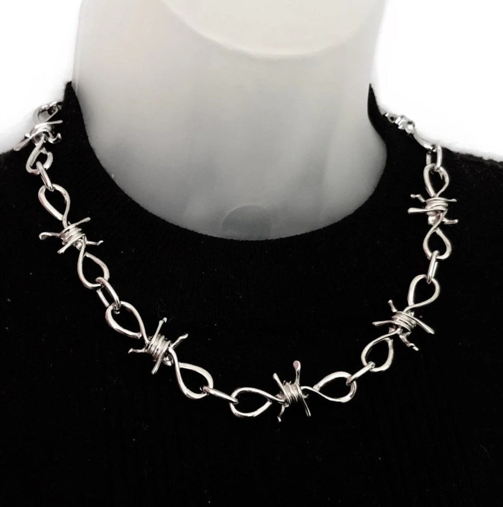 Barbed Wire Silver Brambles Alternative Gothic Punk Rock Grunge Occult Necklace0