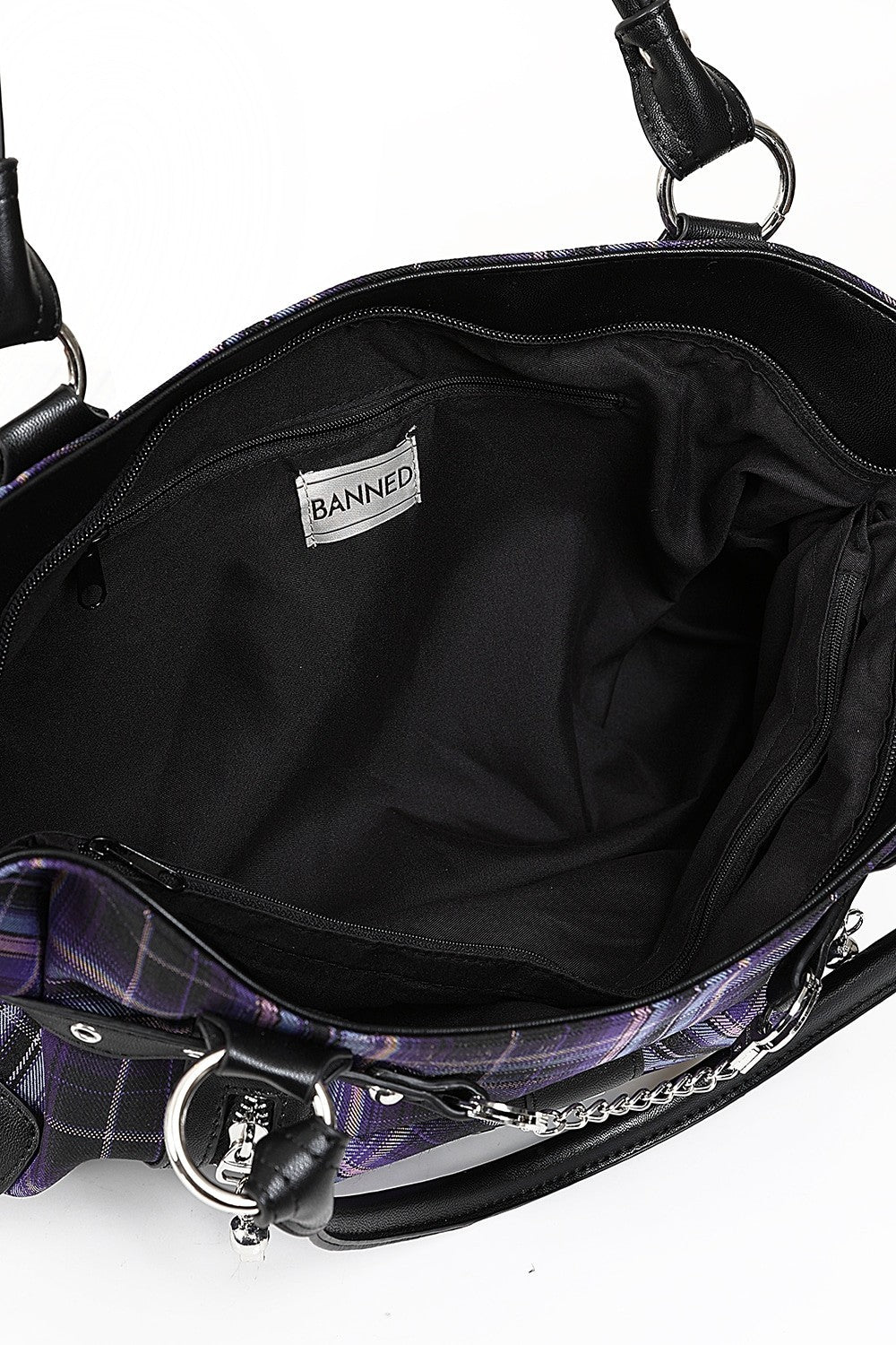Banned Apparel Purple Tartan Rise Up Rock Punk Alt Handbag3