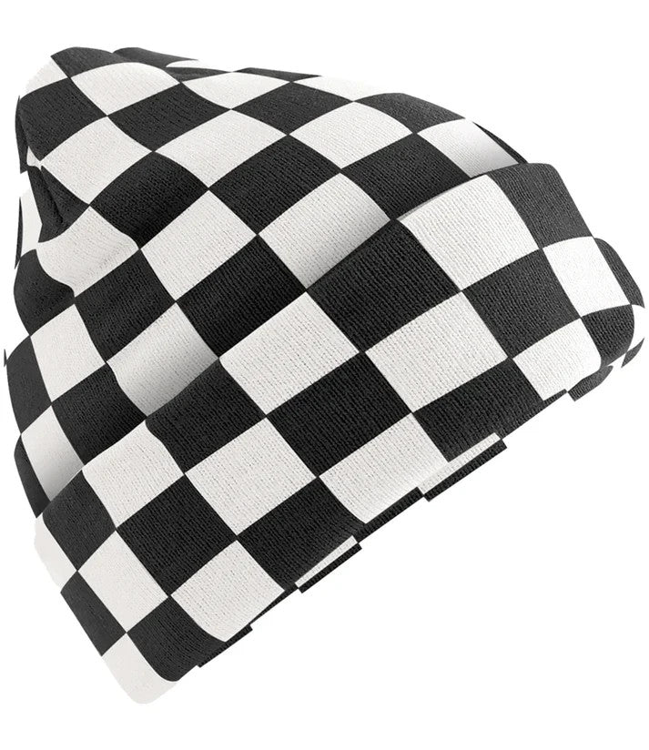 Beechfield Checkerboard Black and White Beanie Alternative Emo Punk Goth Skater1