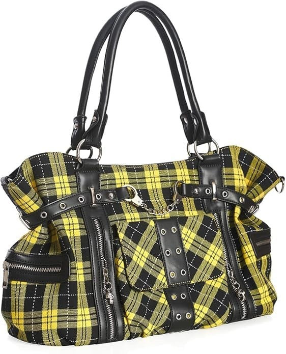 Banned Apparel Yellow Tartan Rise Up Rock Punk Alt Handbag1