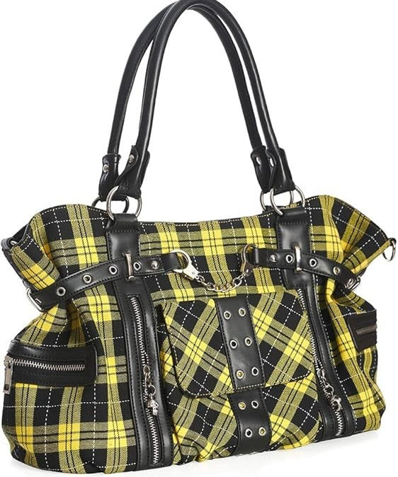 Banned Apparel Yellow Tartan Rise Up Rock Punk Alt Handbag1