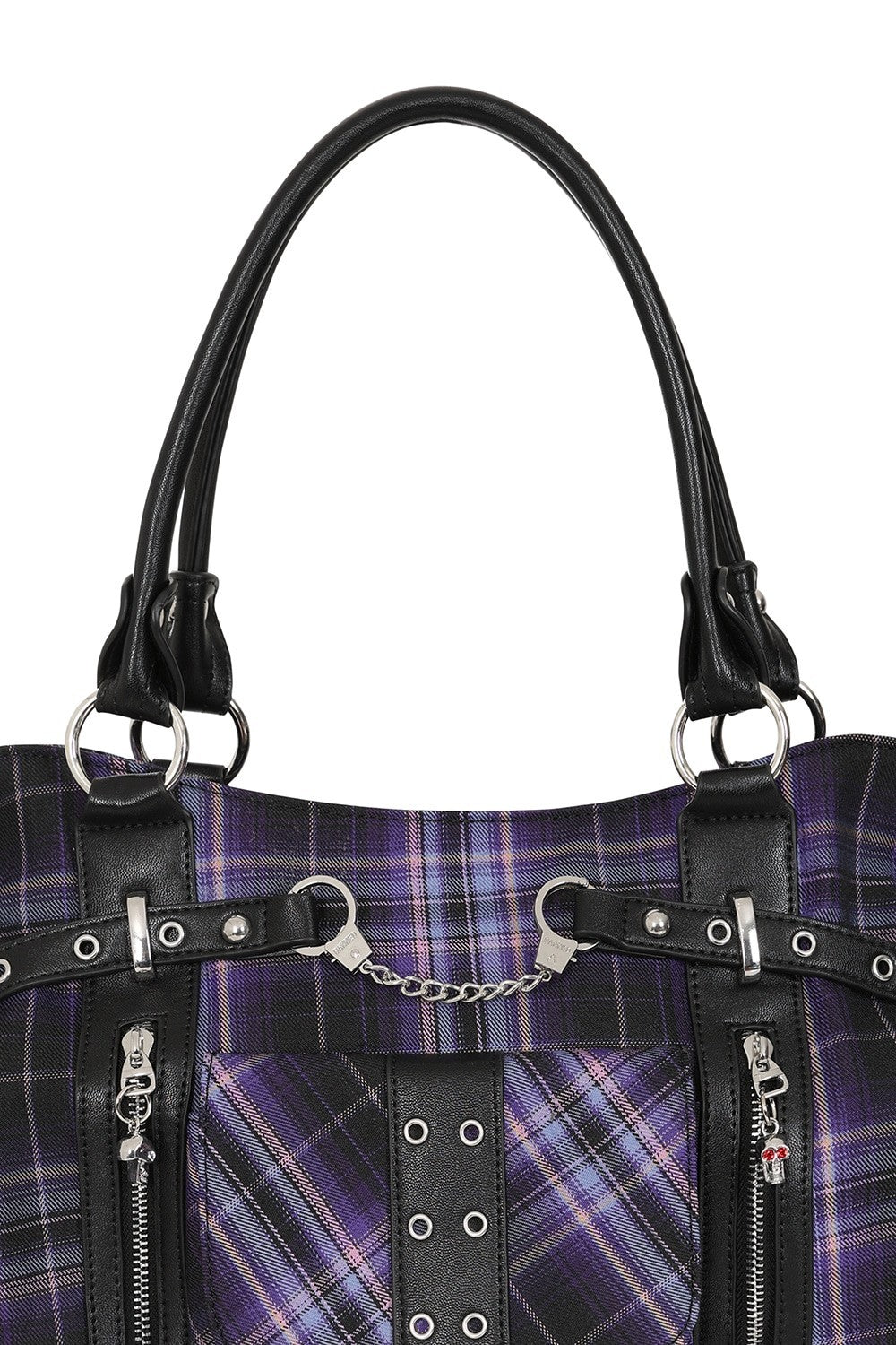 Banned Apparel Purple Tartan Rise Up Rock Punk Alt Handbag1