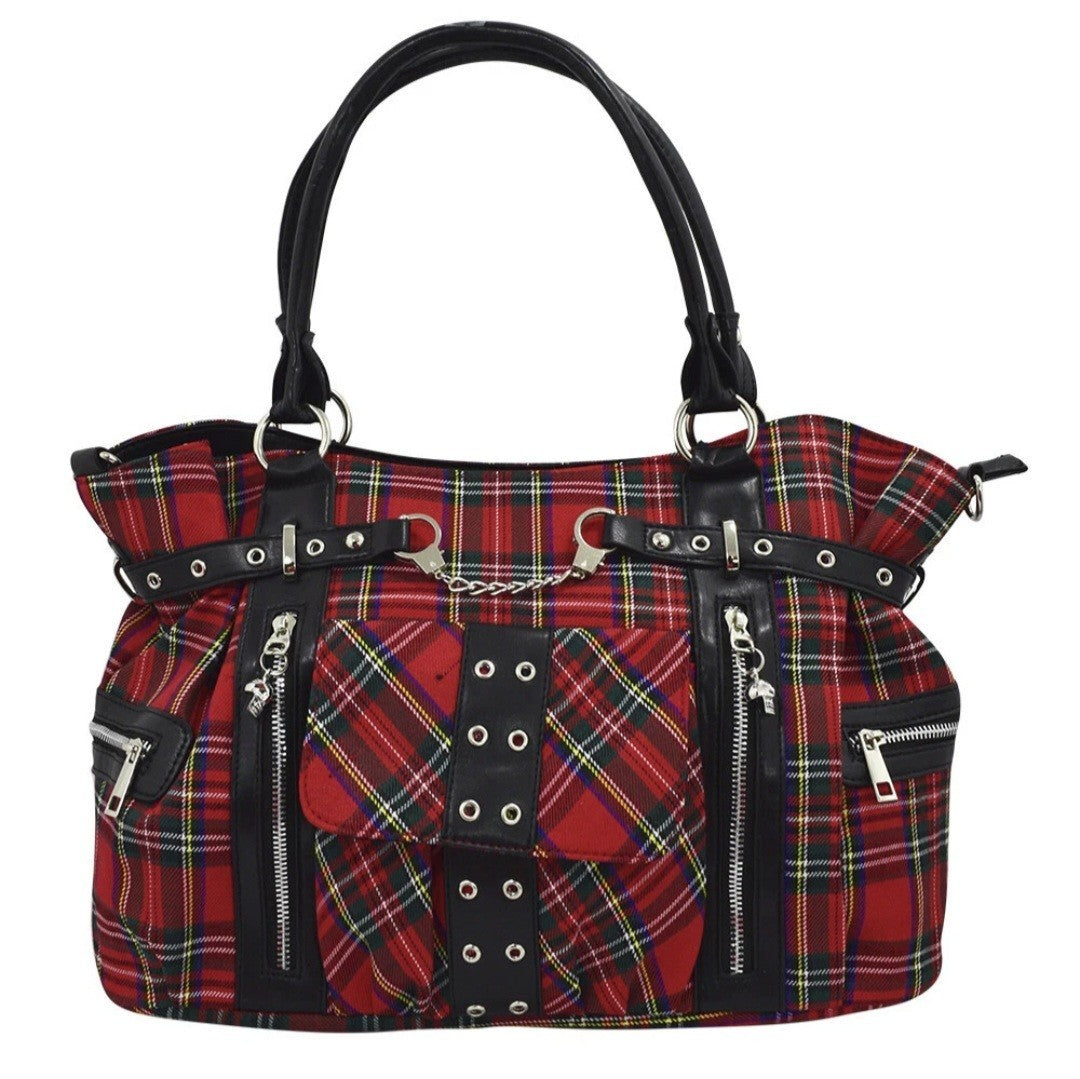 Banned Apparel Alternative Gothic Punk Rock Grunge Red Tartan Rise Up Handbag0
