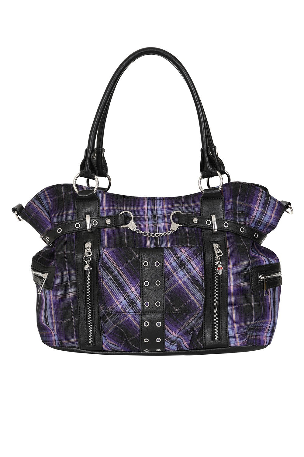 Banned Apparel Purple Tartan Rise Up Rock Punk Alt Handbag0