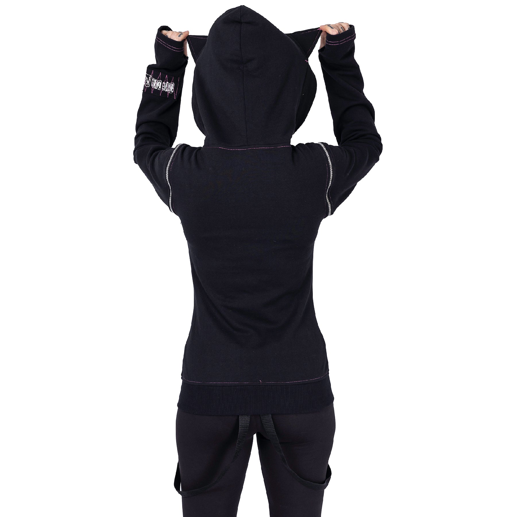 Bye Bye Kitty BKK Killer Black Gothic Cat Ear Zip Hoodie