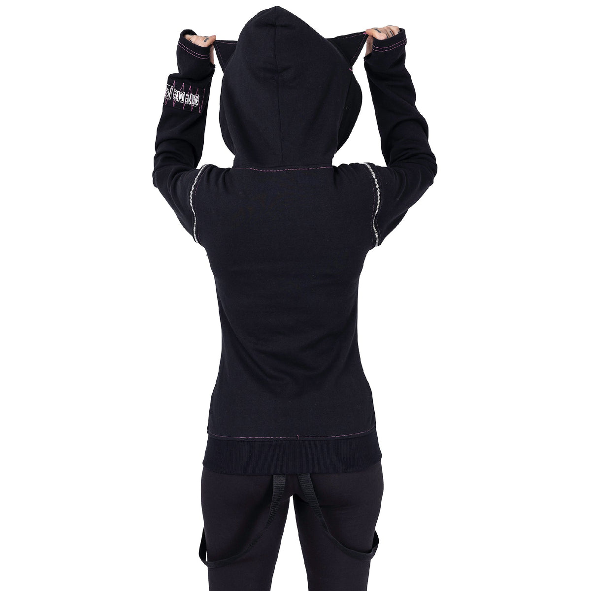 Bye Bye Kitty BKK Killer Black Gothic Cat Ear Zip Hoodie