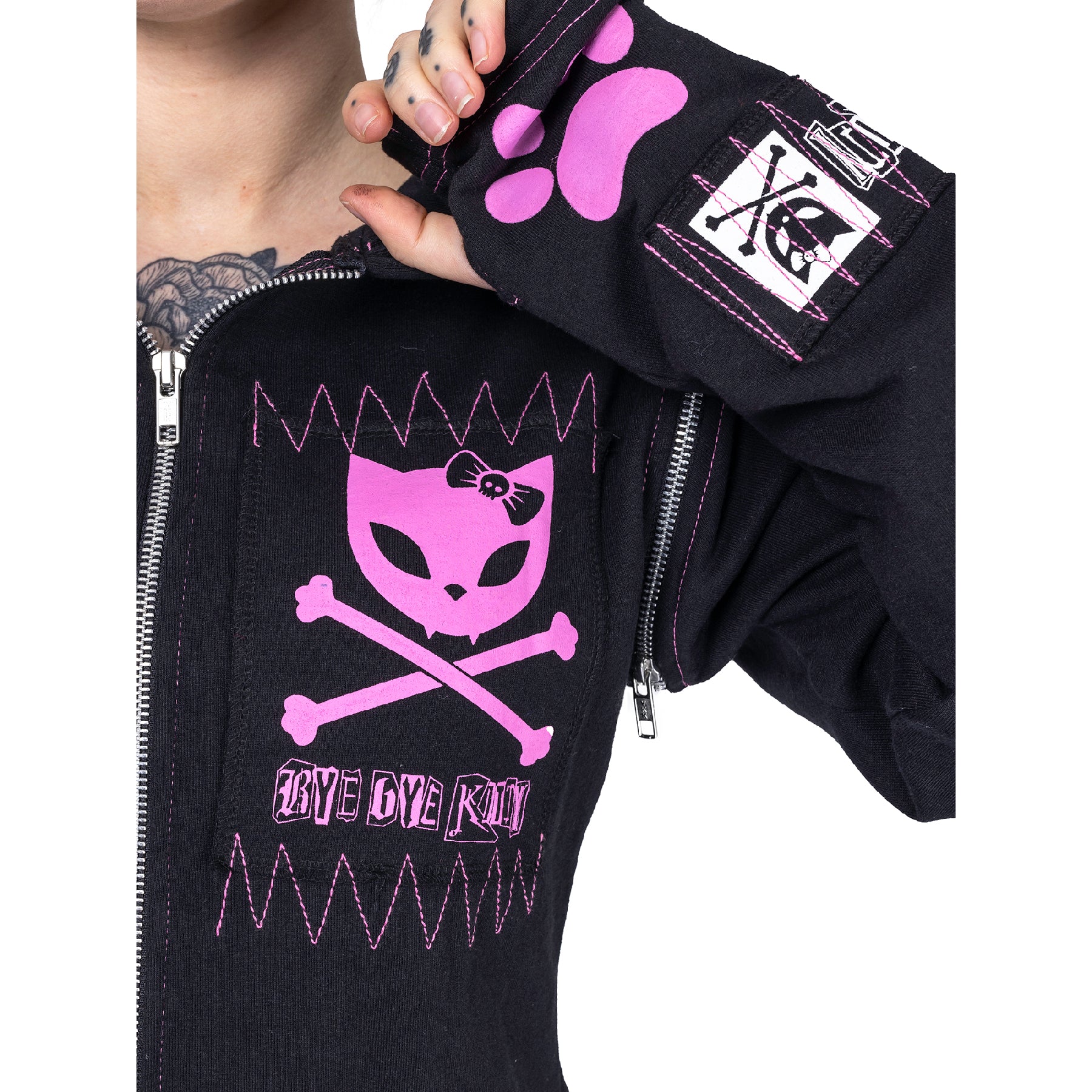 Bye Bye Kitty BKK Killer Black Gothic Cat Ear Zip Hoodie