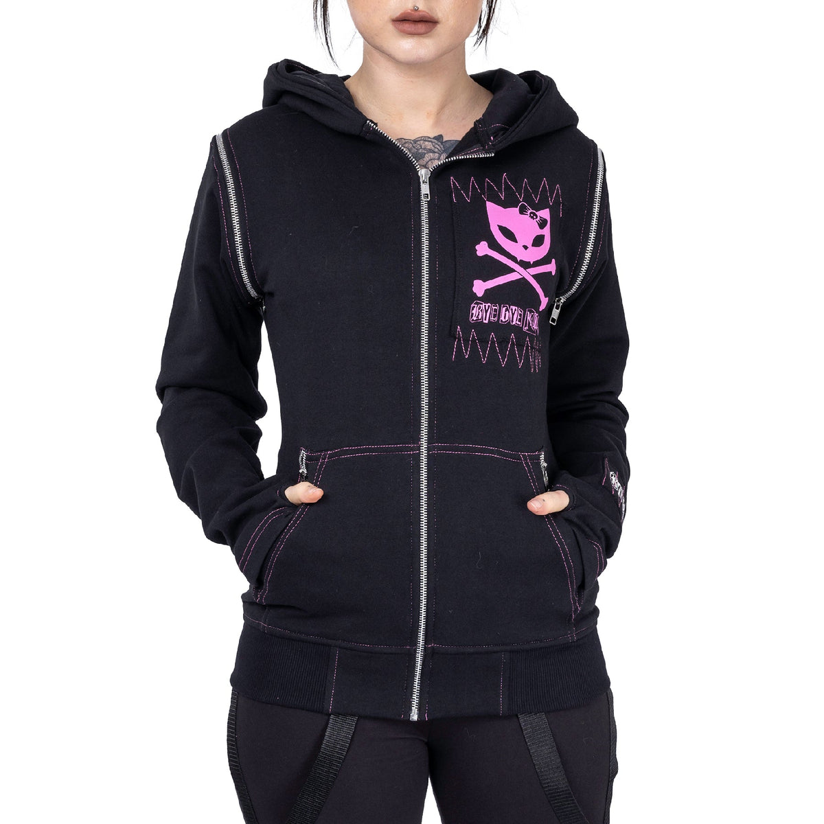 Bye Bye Kitty BKK Killer Black Gothic Cat Ear Zip Hoodie