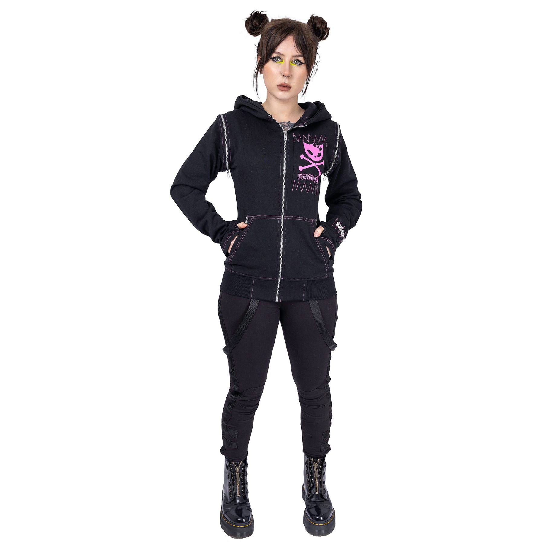 Bye Bye Kitty BKK Killer Black Gothic Cat Ear Zip Hoodie