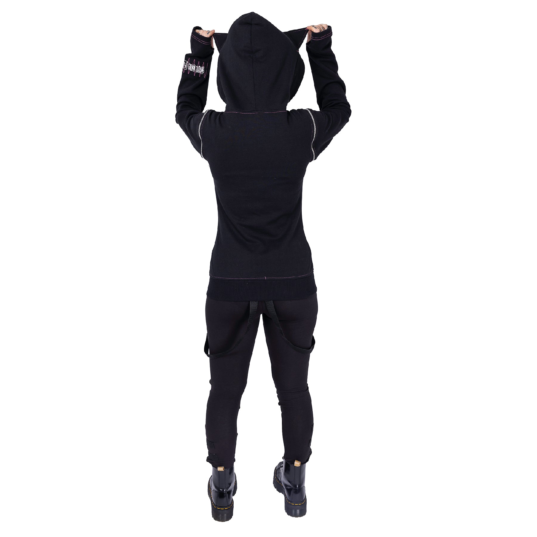 Bye Bye Kitty BKK Killer Black Gothic Cat Ear Zip Hoodie