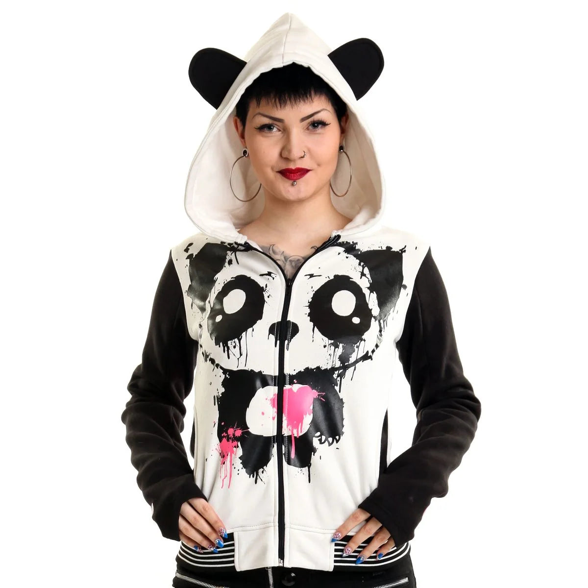 Killer Panda Mase Hoodie Gothic Emo Kawaii Zip-Up Sweatshirt with Ears