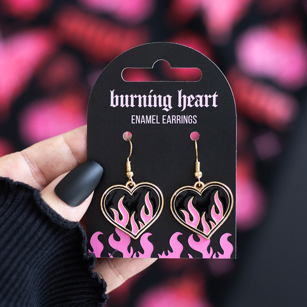 Burning Heart Emo Punk Grunge Gothic Alt Cute Earrings