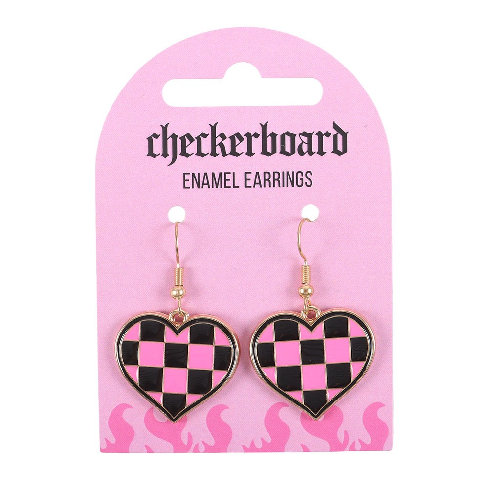 Checkerboard Heart Emo Punk Grunge Gothic Alt Cute Earrings